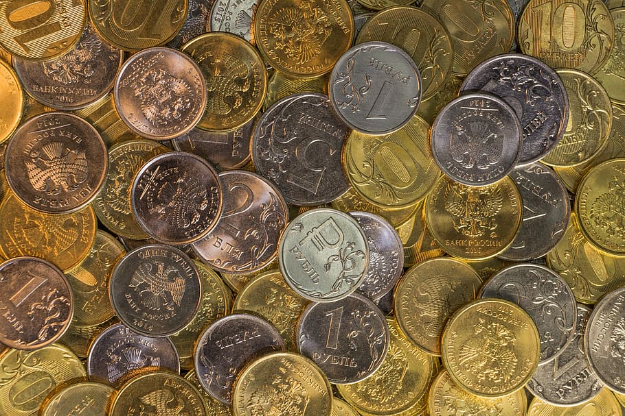 валюта, богатство, финансы, задний план, золотой, рубль, россия, монеты, деньги, монета