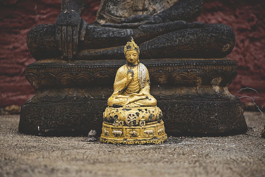 still, items, things, statue, buddha, gold, miniature, wood, culture, religion