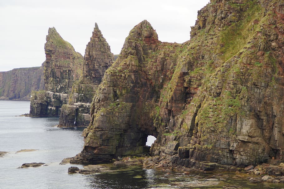 stacks of duncansby, rock, coast, scotland, sea, bank, rocky, erosion, rock needles, north of scotland
