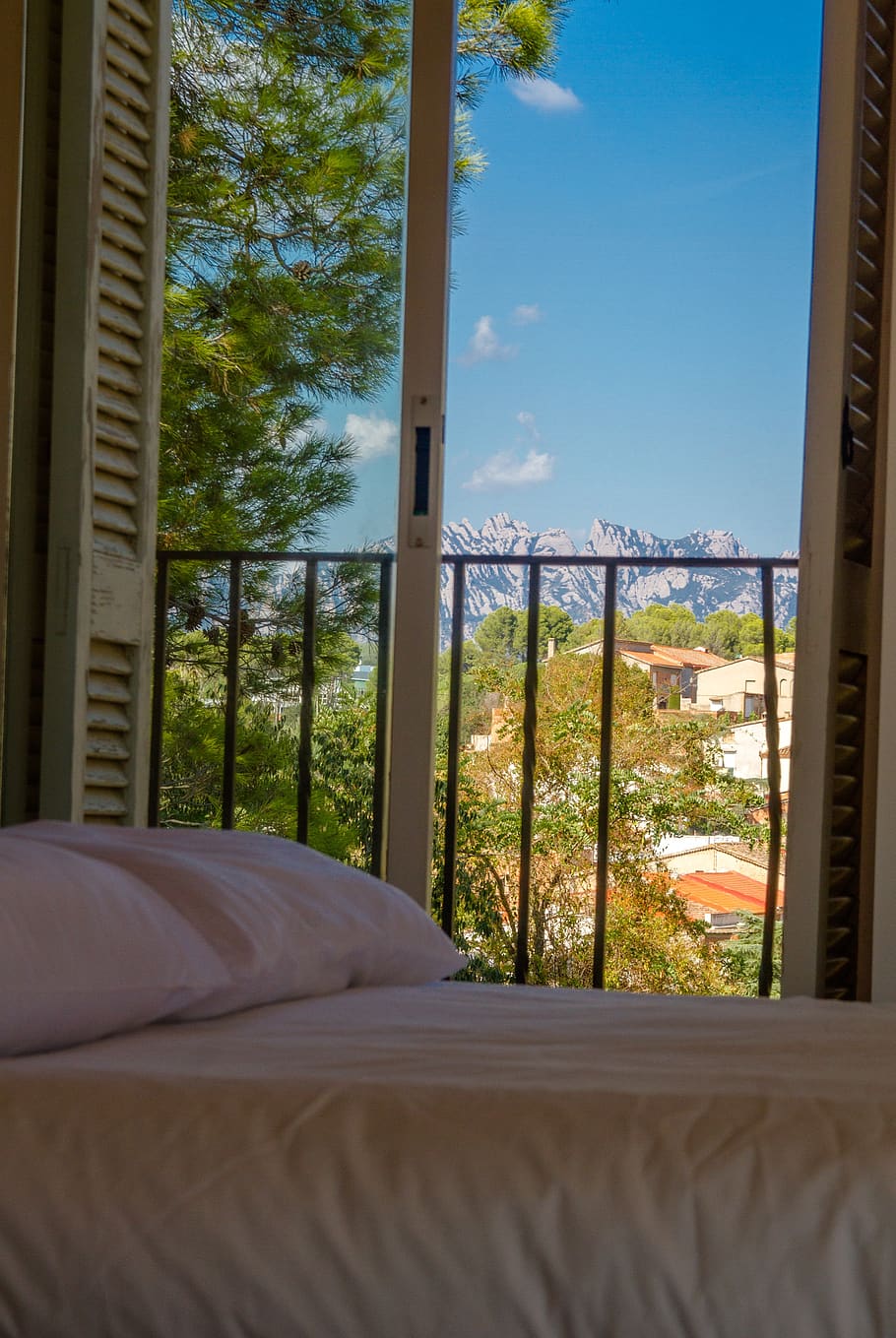 hotel, bed, room, views, montserrat, mountain, window, balcony, holiday, tourism