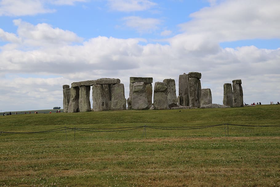 stonehenge, england, hut, ancient, britain, landmark, stones, grass, sky, cloud - sky