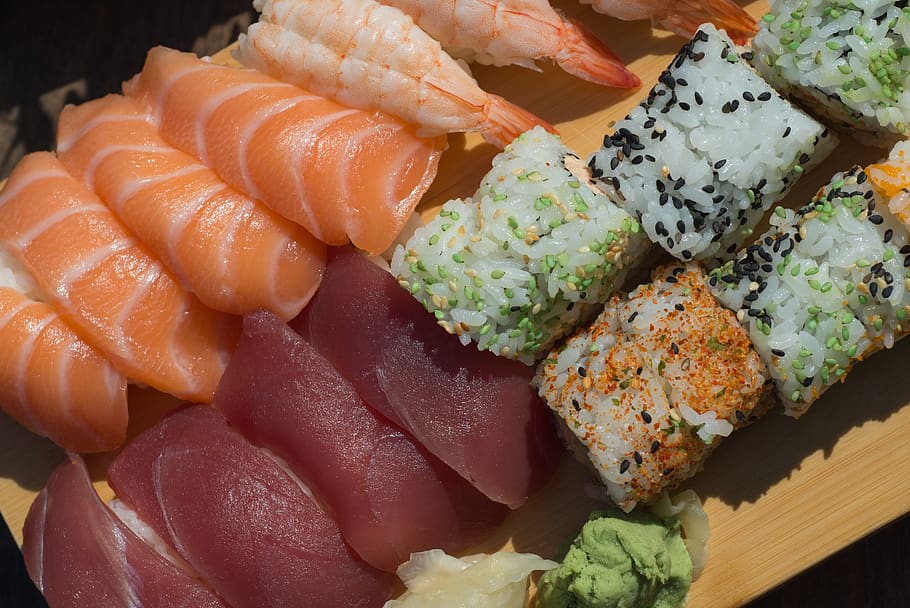 comida, japonês, peixe, arroz, sashimi, salmão, comer, restaurante, frutos do mar, fresco
