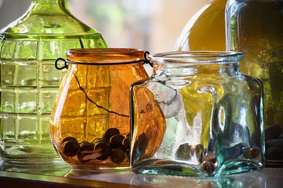 vases, glass jars, transparencies, light, colorful, transparent, background, inside, design, creative