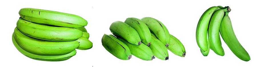 banana, bunch, dietary, dieting, early, food, fruit, green, isolated, juicy