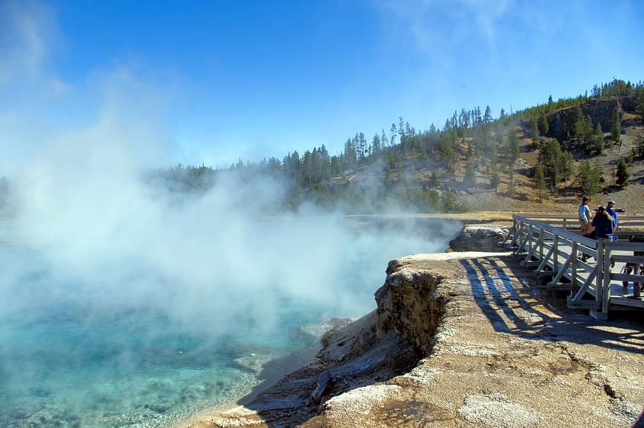 excelsior geyser crater rim, excelsior, geyser, spring, yellowstone, national, park, wyoming, steam, water