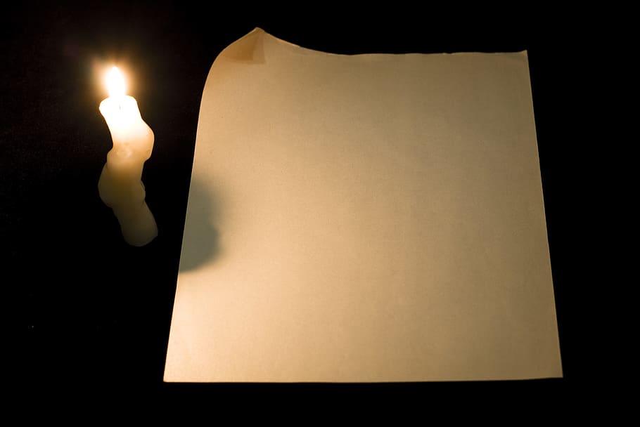 candle, paper, wax, flame, fire, light, burning, fire - natural phenomenon, copy space, black background