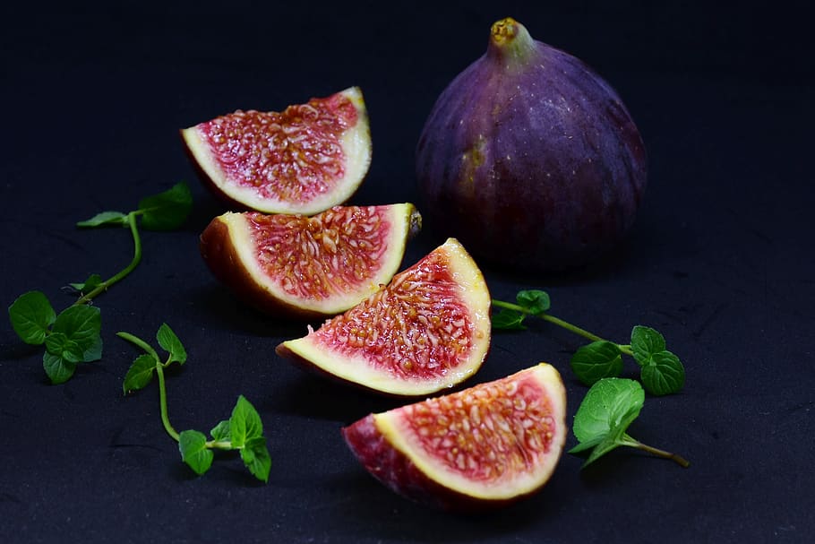 fig, sliced, dessert, fruit, healthy, food, cut in half, ficus carica, real coward, ripe