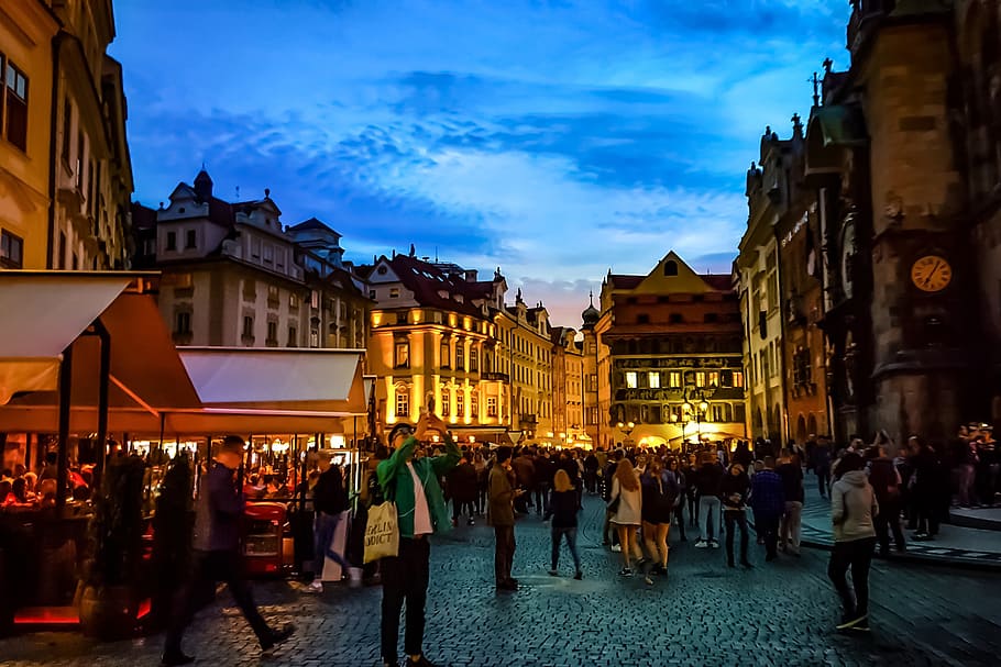 prague sunset, city and Urban, large group of people, building exterior, crowd, architecture, group of people, built structure, city, real people