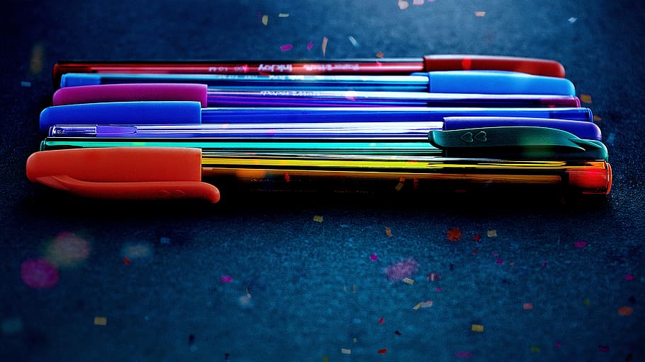 pens, color, gel pens, pen, draw-write, scribble, car, multi colored, blue, mode of transportation