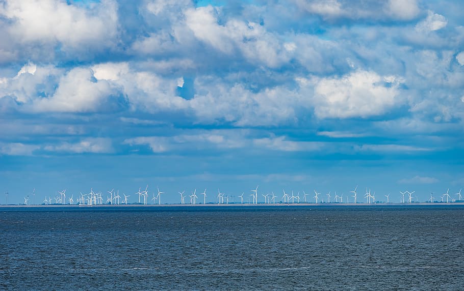 pemandangan, alam, Laut Utara, windräder, energi terbarukan, energi, awan-awan, permai, air, pantai laut utara