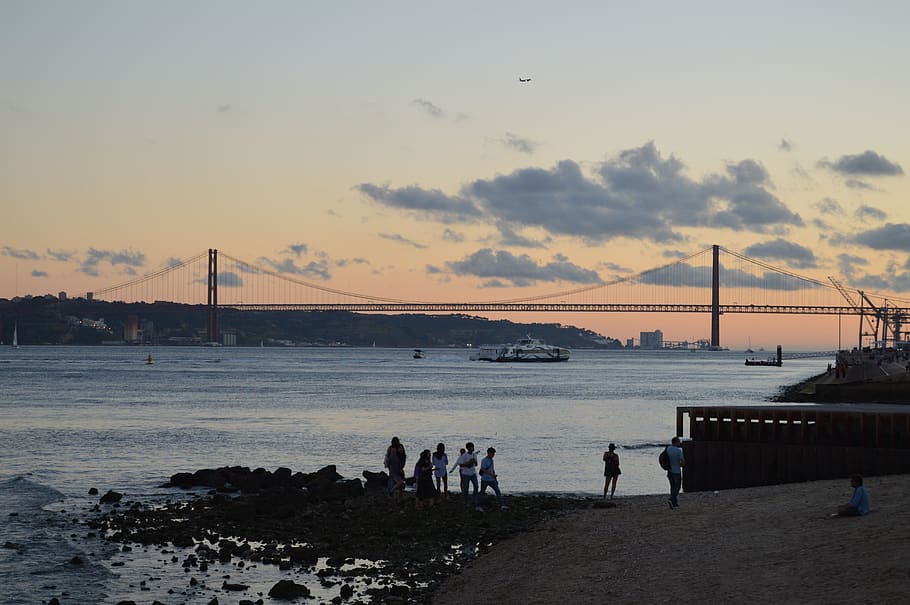 lisboa, tajo, portugués, paisaje, portugal, puesta de sol, cielo, agua, puente, puente - estructura hecha por el hombre