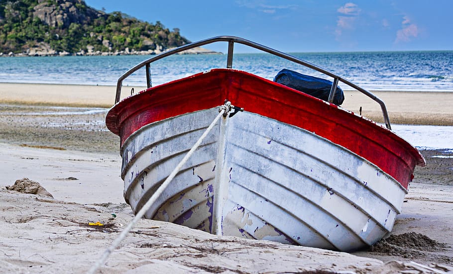 barco, playa, estacionamiento de botes, playa de tailandia, naturaleza, por la mañana, tailandia, pesca, hua hin, vista al mar