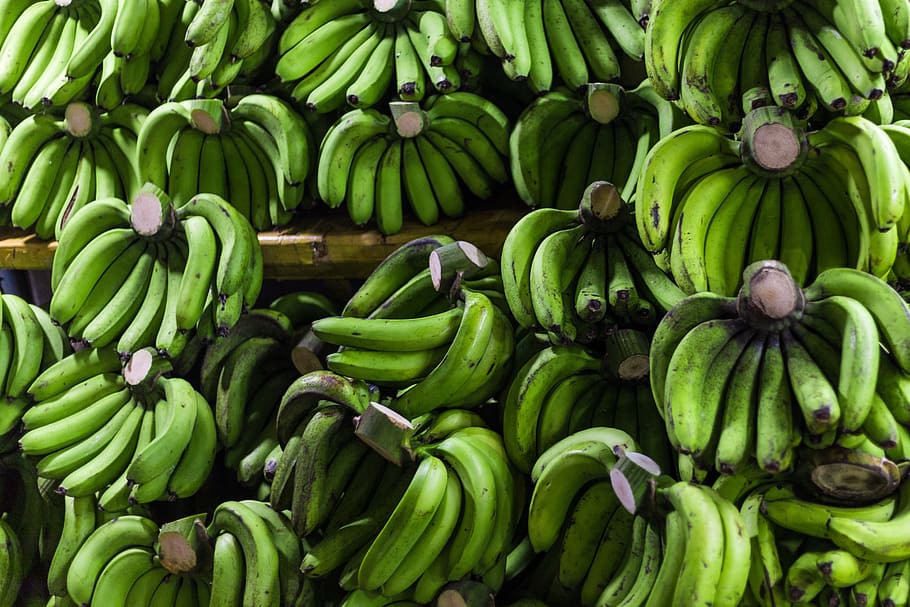 pisang, pisang pencuci mulut, buah, makanan, tumpukan, makanan dan minuman, makanan sehat, kesegaran, warna hijau, kesejahteraan
