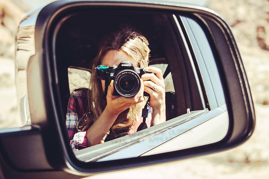 fotógrafo no carro, tecnologia, câmera, carro, espelho, foto, fotógrafo, fotografia, selfie, modo de transporte
