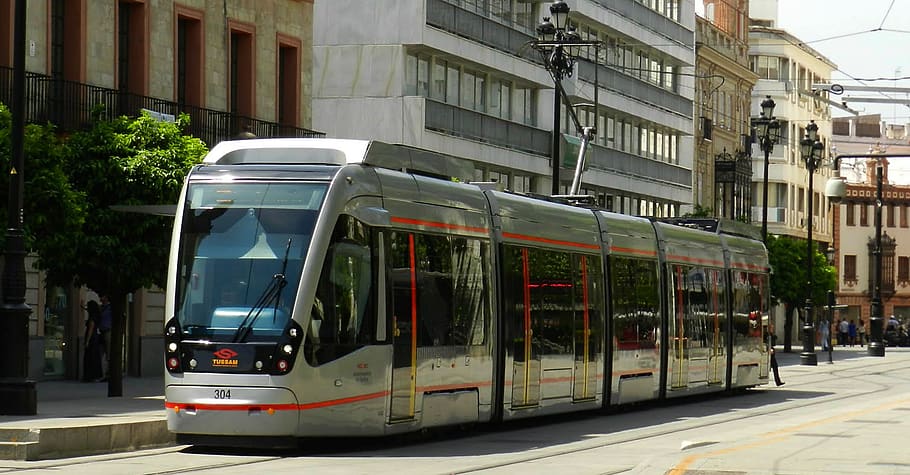 streetcar, tram, seville, traffic, transport, transportation, city, tramway, electric, architecture