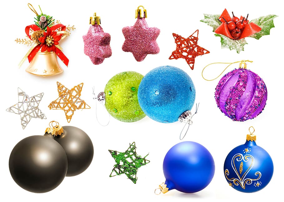 natal, dekorasi, terisolasi, pernak-pernik, bunga, poinsettia, koleksi, merah, kedatangan, pita