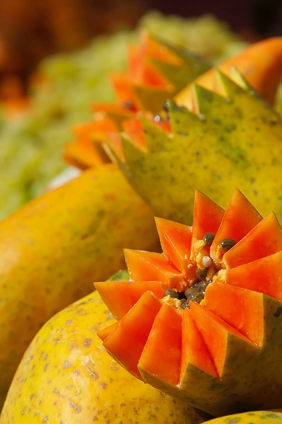 papaya, fruits, rich in vitamins, cut, cut in half, exotic, fruit, food, vitamins, close up