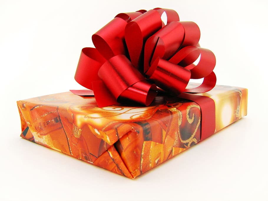 present, wrapping, isolated, decoration, bowing, red, anniversary, holiday, celebration, xmas