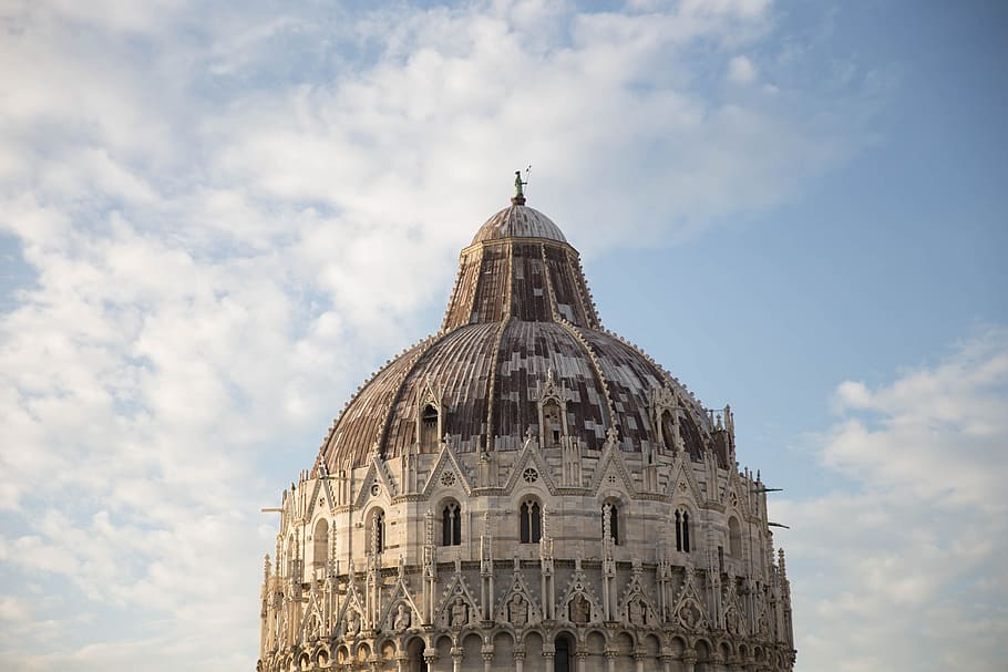 edifício da cúpula, batistério, são joão, pisa, itália, -, praça dos miracoli, arco, arquitetura, católico