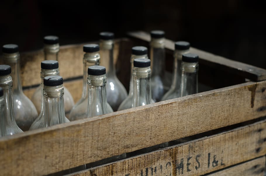 vintage, caixa, vidro, garrafas, cerveja, objetos, bebidas, recipiente, garrafa, madeira - material