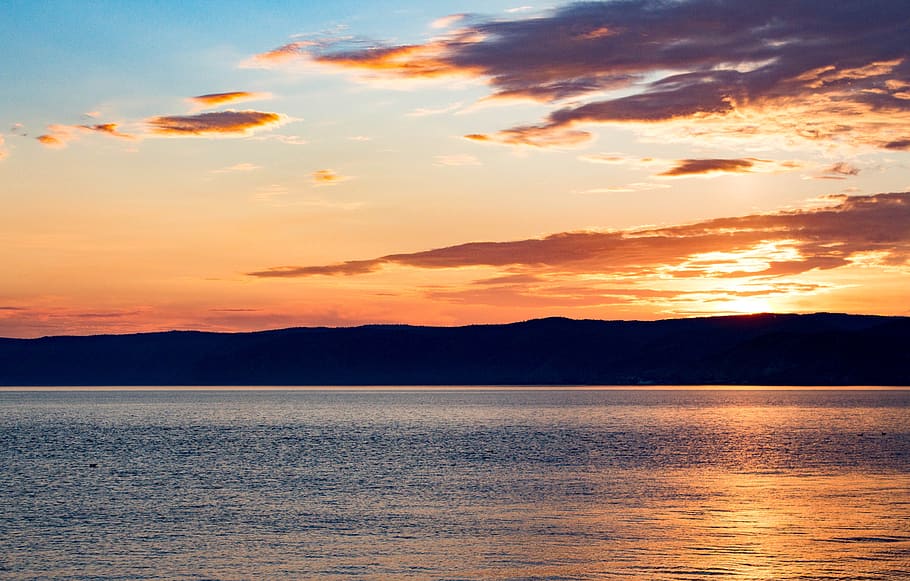 puesta de sol, lago baikal, siberia, crepúsculo, paisaje, cielo, contra la luz, agua, belleza en la naturaleza, tranquilidad