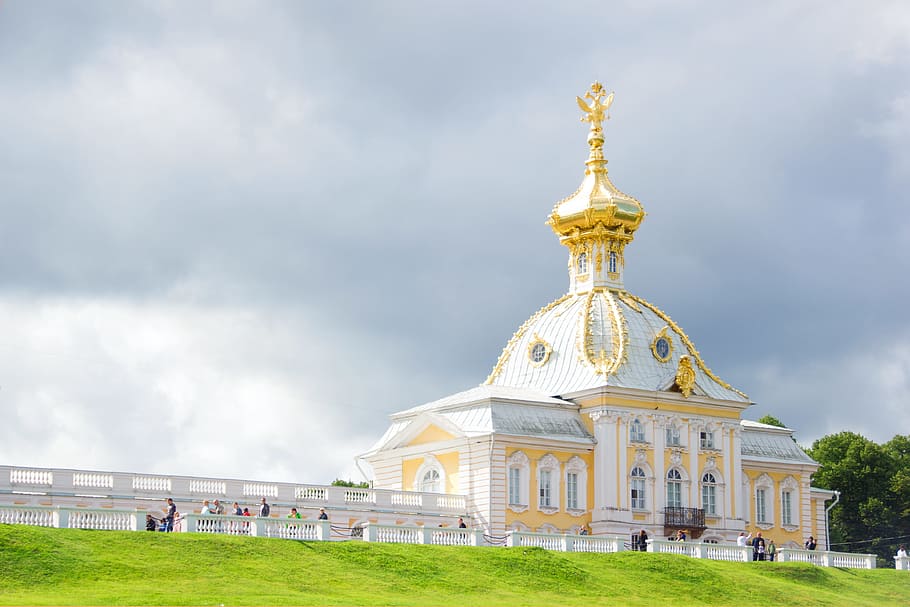 antiguidade, arquitetura, ouro, dourado, velho, Peterhof, Petersburgo, rússia, russo, santo