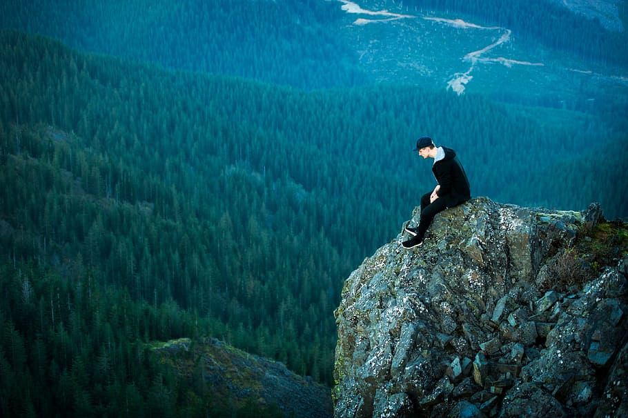 roca, colina, acantilado, personas, hombre, solo, aventura, al aire libre, naturaleza, viajes