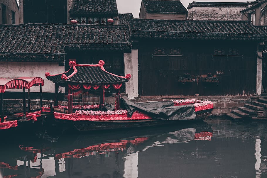 China, Watertown, la ciudad antigua, Nanxun, cultura tradicional, barco, calle, monumentos, estructura construida, arquitectura