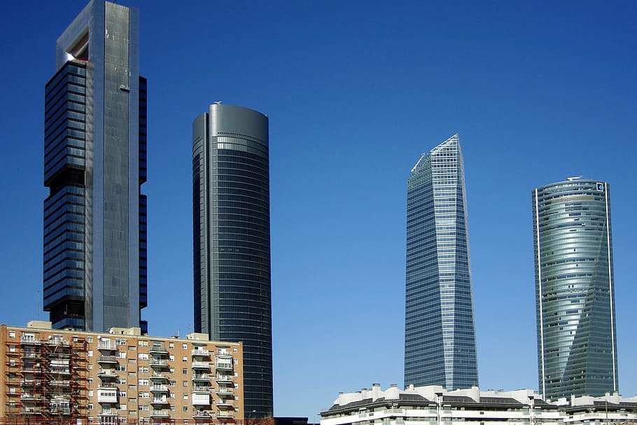 towers in madrid, city and Urban, madrid, architecture, built structure, building exterior, city, building, skyscraper, modern