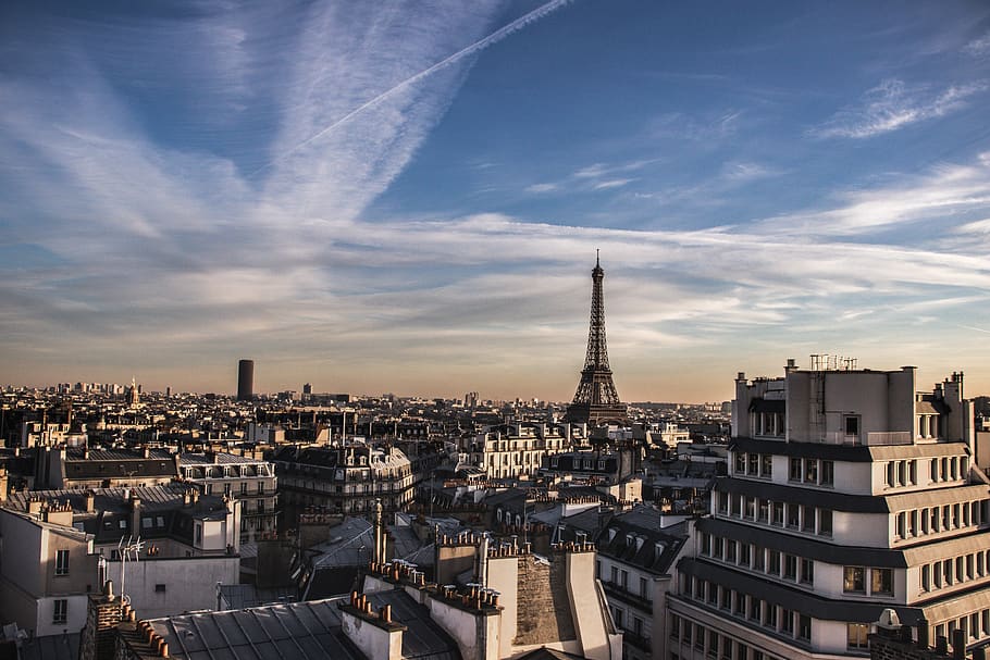 París, Torre Eiffel, techo, cielo, Francia, paisaje, romántico, ciudad, en la azotea, torre
