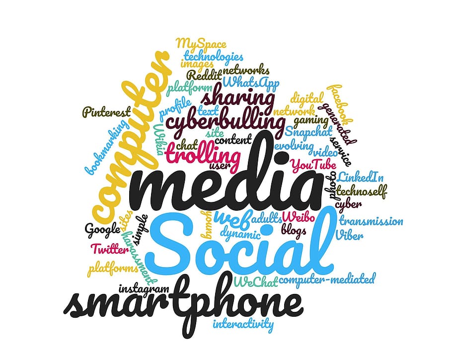 social, media word cloud, cloud., media, computer-mediated, technologies, user, generated, text, images