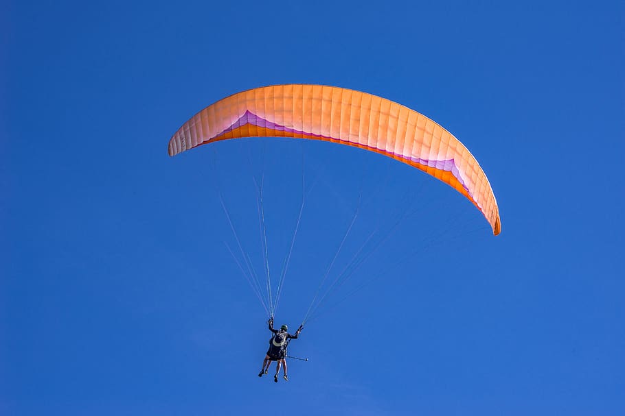paraglide, gliding, paraglider, parachute, flying, sport, sky, fly, blue, air