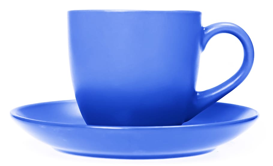 cup, tea, mug, saucer, color, empty, food, glass, blue, cut out
