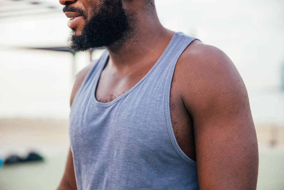 beared, young, african man, tanktop, 25-30 year old, Adult, African, Fit, One Person, Outdoors