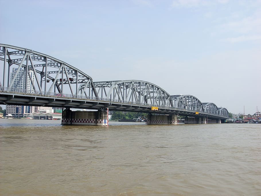 krungthon bridge, spans, chao phraya river, bangkok, thailand, krungthon, bridge, chao phraya, river, thai