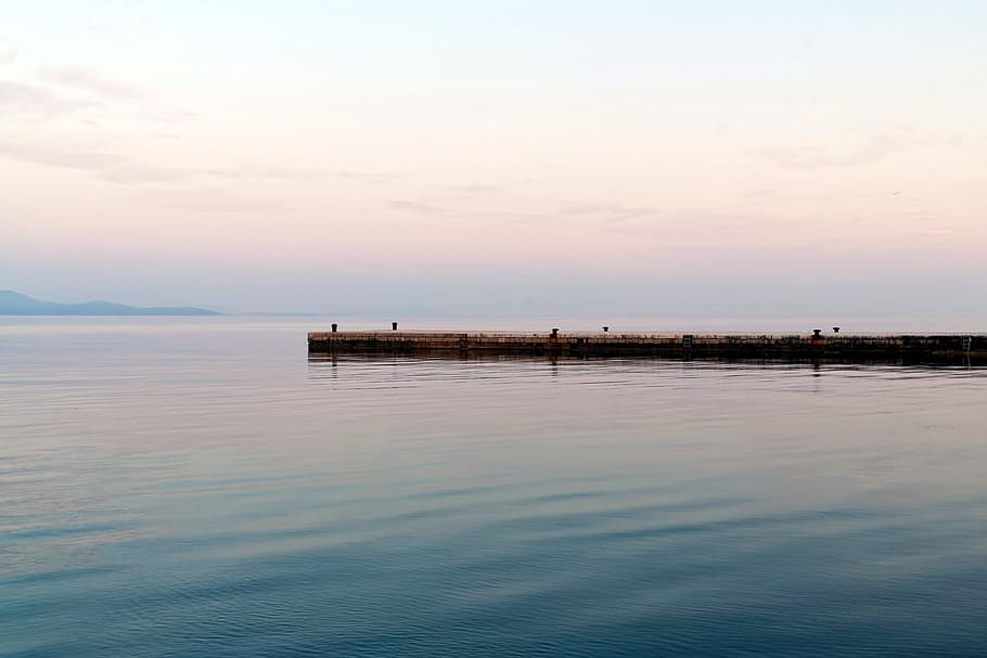 pier, calm, ocean, waterfront, morning, dawn, sea, peaceful, tranquil, tranquility