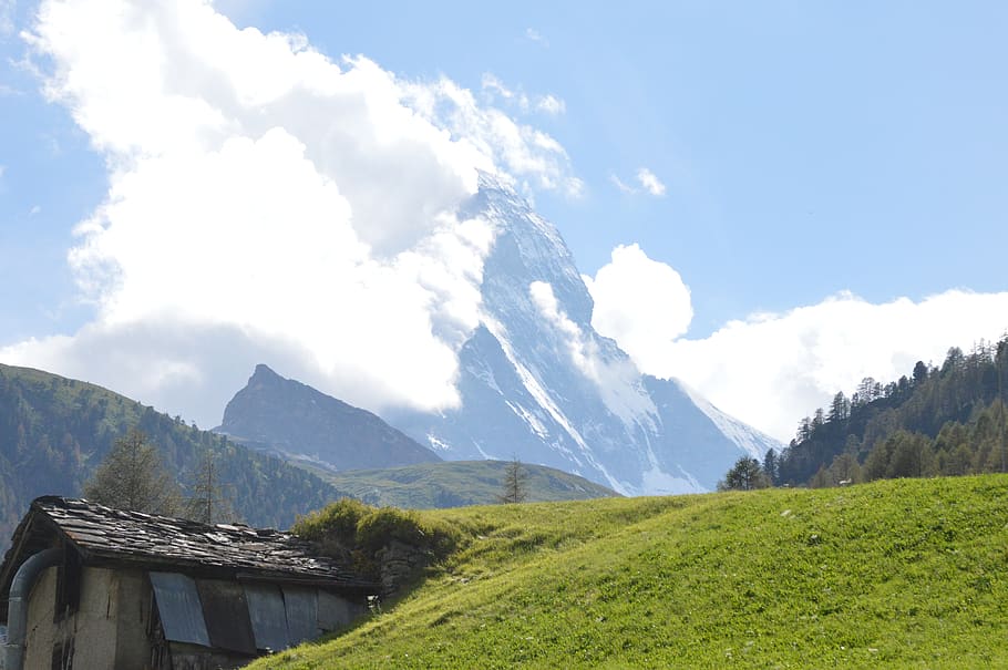 Cervino, pasto, cobertizo, zermatt, montaña, cielo, belleza en la naturaleza, nube - cielo, paisaje, medio ambiente