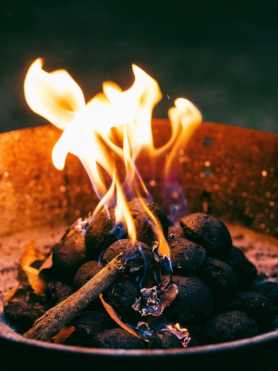 fogo, chamas, acampamento, churrasco, carvões, queima, chama, fogo - fenômeno natural, calor - temperatura, natureza