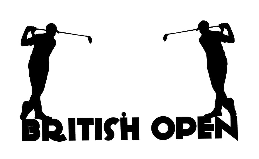 ilustração, jogador de golfe, britânico, aberto, torneio de texto, texto., britânico aberto, golfe, torneio, reino unido