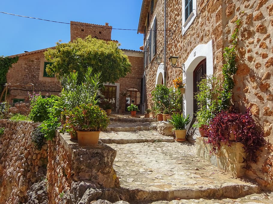 mallorca, fornalutx, architecture, old, romantic, natural stone, house, city, wall, plant