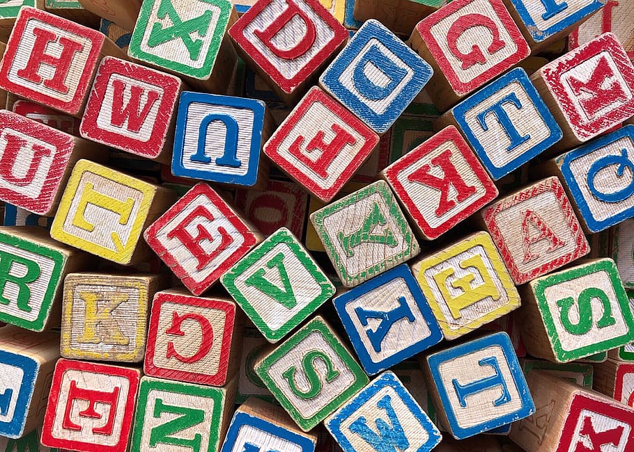 blocos, letras, alfabeto, educação, pré-escola, alfabetização, multi colorido, quadro completo, planos de fundo, brinquedo