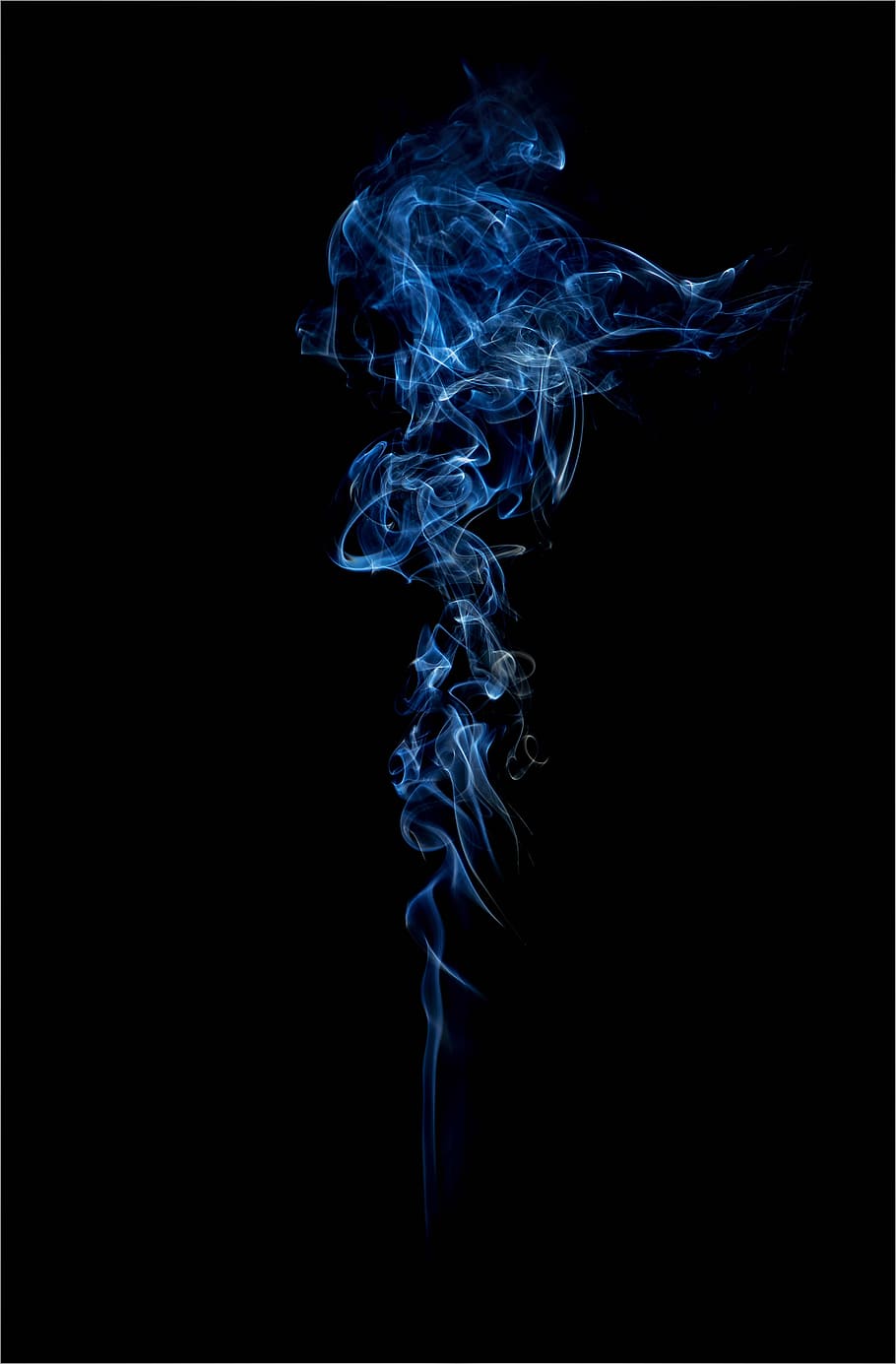 smoke, blue, joss sticks, trails, black background, smoke - physical structure, studio shot, motion, indoors, abstract
