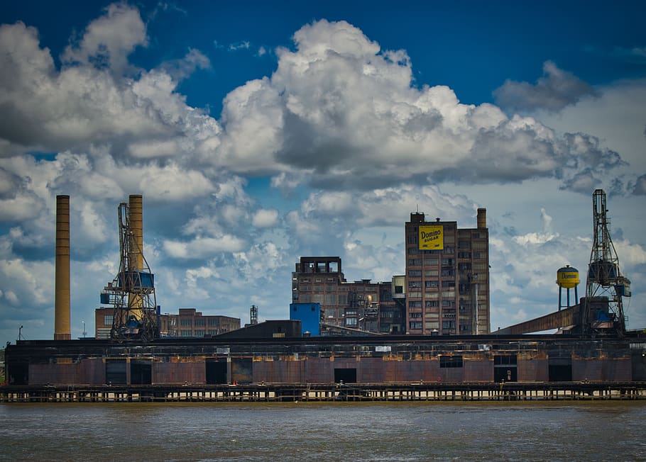 factory, industry, sugar, industrial plant, factory building, industrial building, chimney, building, usa, new orleans