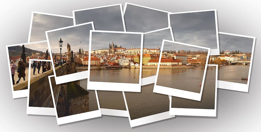 prague, view, collage, wallpaper, architecture, frame, picture frame, indoors, nature, copy space