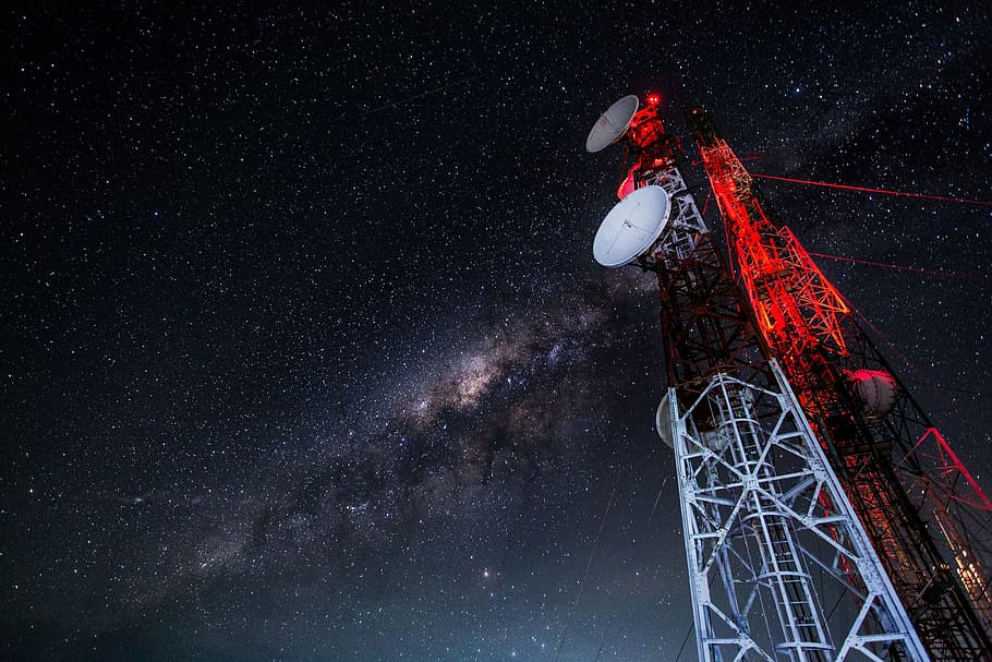 radio antenna, technology, antenna, communication, night, radio, satellite, space, stars, astronomy