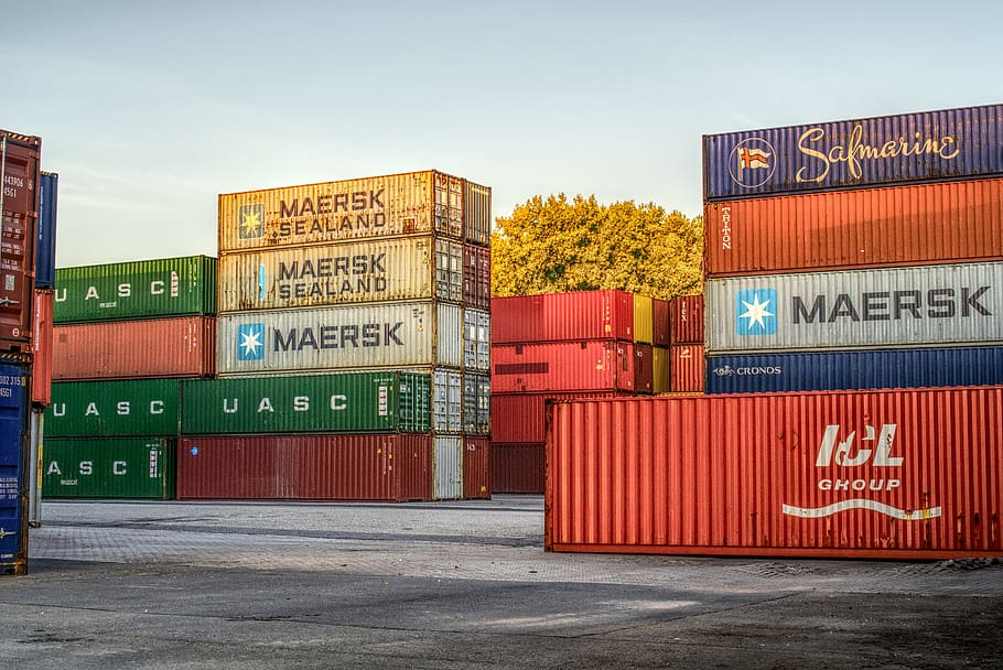 container, port, loading, stacked, container terminal, container handling, cargo, marketing hub, germany, color