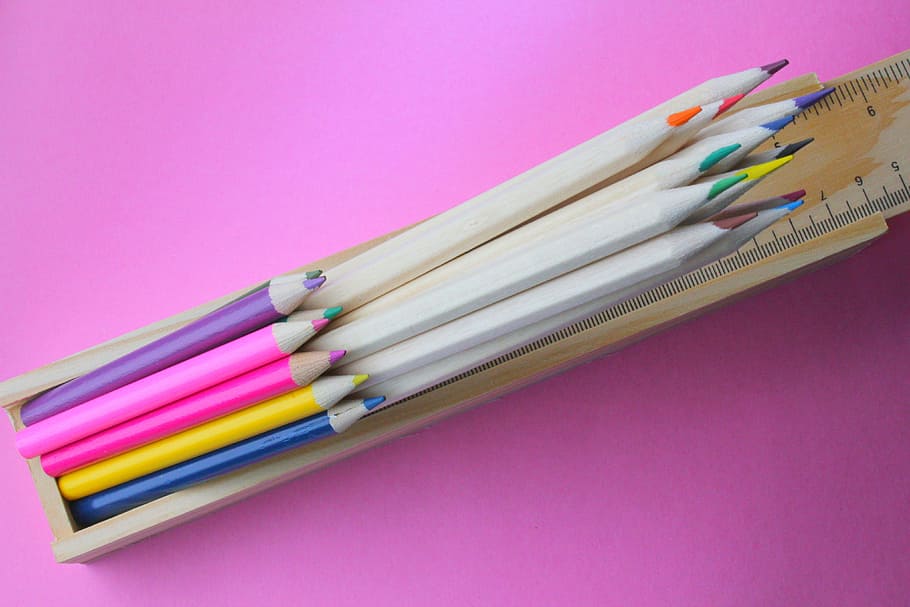lápis de cor, vários, arte, colorido, cor, desenho, lápis, rosa, artigos de papelaria, fundo colorido