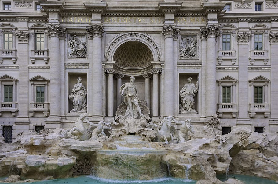 rome, trevi, fountain, sights, tourism, sculpture, art and craft, representation, human representation, architecture
