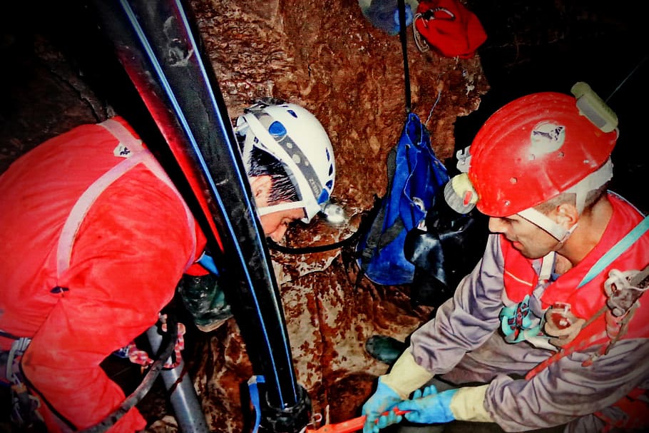 speleology, -, cave explorers, working, inside, scientists, central, portugal, cave, explorers