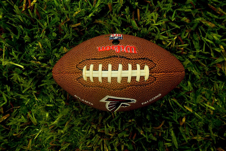 nfl ball, sportVarious, plant, grass, green color, high angle view, american football - ball, american football - sport, brown, day
